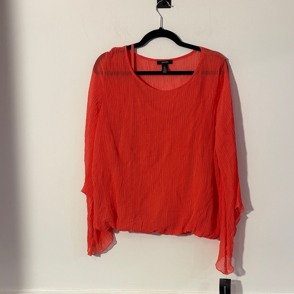 Alfani Coral-Red Pleated Scoop-Neck Blouse